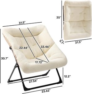 X-Large Beige Fausse Fourrure Chaise Longue Pliante Confortable Surdimensionné Moderne Accent pour Adultes Adolescents pour Lecture Chambre Salon - Product Image 2