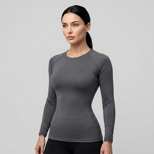 T-shirt de compression à manches longues pour femme, col rond, sous-vêtement technique pour le sport, le yoga et l'entraînement en salle de sport - Product Image 1
