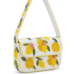 Sac bandoulière brodé fait main pour femme, motif citron perlé, pochette d'été, sac artisanal tendance, léger, prix de gros - Product Image 1
