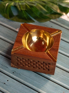 Square Aluminum Ashtray Brass Top Jaali Work Sides Premium Handcrafted Smokeless Design American Style Carved for Home - Product Image 2