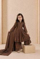 Ensemble de robe longue plissée en dentelle de soie pour filles brunes, style pakistanais, tenue de mariage formelle, costume Sharara pour filles, dupatta