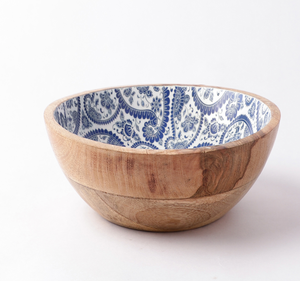 Bol en bois imprimé émail de luxe, 5 pièces avec 2 cuillères, bol de service en bois imprimé géométrique noir et blanc - Product Image 5