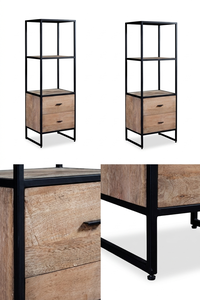 Kyu Modern Living Room High Quality <b>Solid</b> <b>Wood</b> 2-Drawer Storage Unit Minimalist Bookshelf with Black Frame - Product Image 3