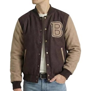 Chaqueta Varsity de Dos Tonos en Mezcla de Lana para Hombre, con Bordado de Letras y Botones al Frente, Estilo Bomber para Uso Casual - Product Image 3