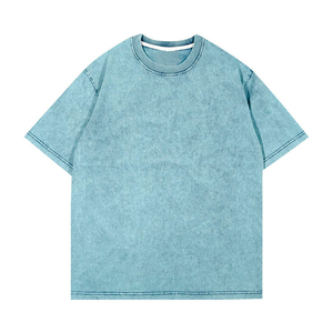 T-shirt décontracté pour homme, coupe ample, bleu clair uni, manches courtes, tricoté, style sans col, idéal pour l'été - Product Image 1