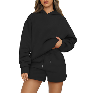 Ensemble de survêtement décontracté pour femme avec logo personnalisé imprimé, comprenant un sweat à capuche oversize et un short de sport - Product Image 6