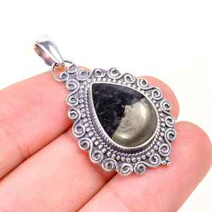 Pendentif en pyrite fait main, collier en argent sterling 925, bijou de luxe, cadeau pour femme - Product Image 4