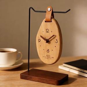 Creative Wooden Hanging Desk <b>Clock</b> with Metal Stand Minimalist Table <b>Clock</b> Decorative Analog <b>Clock</b> for Home Office Decor - Product Image 1