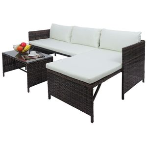 Set Divano da Esterno in Rattan XH 3 Pezzi: 1 Divano a Due Posti, 1 Chaise Longue, 1 Tavolino da Caffè per Giardino - Product Image 1