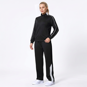 Pantalon droit noir pour homme avec empiècement latéral blanc, taille élastique, respirant, en polyester, pour le loisir, collection printemps adulte - Product Image 5