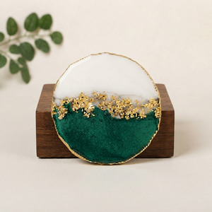 Handmade Emerald Green White Epoxy Resin <b>Coaster</b> Set with <b>Gold</b> Leaf Luxury Round <b>Coasters</b> 10cm Diameter 5mm Thick REHMAN CRAFT - Product Image 6