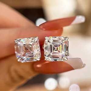2CT Asscher Cut Diamond Signet Stud <b>Earrings</b> Moissanite 925 Silver For Women's Proposal Gift Jewelry for Wedding Engagement - Product Image 4