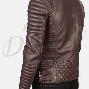 Chaqueta de Motociclista de Cuero Genuino Marrón Oscuro Premium para Hombre, Diseño Asimétrico con Cierre Cruzado, Hombros y Mangas Acolchados, Corte Ajustado - Product Image 6