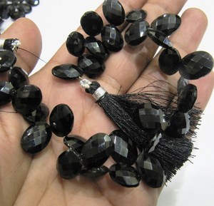 Cuentas de espinela negra de forma ovalada, cuentas ovaladas facetadas de 8 pulgadas - Product Image 5