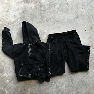 Prix de Gros 2026 Survêtement Homme Zippé Strass Noir Marron 100% Coton Logo Personnalisé OEM ODM - Product Image 6