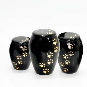 Glossy Black Aluminum Modern Durable <b>Pet</b> Cremation Urns Set Gold Paw Prints Memorial Keepsake Ashes Jar Funeral Wholesale - Product Image 1
