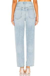 Jean en denim tendance pour femme, coupe droite, taille haute, style mom, extensible, écologique, respirant, 100 % coton - Product Image 4