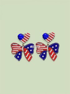 Pendientes Patrióticos Hechos a Mano al por Mayor, Diseño de Bandera Americana con Cuentas, Joyería de Moda para Mujer - Product Image 2