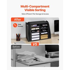 Organizzatore da Scrivania in Legno a 12 Scomparti, Portaoggetti Verticale per Ufficio in Truciolato, Organizzatore da Tavolo e Cassetti - Product Image 2