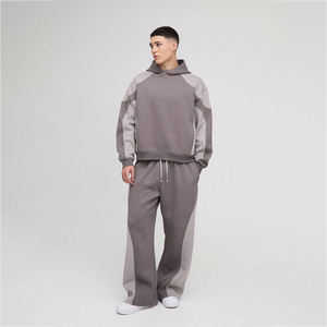 <b>Men</b>’s Two-Tone Gray Color-Block Oversized <b>Hoodie</b> and Matching Jogger Sweatpants Set with Raglan Sleeves Kangaroo Pocket Soft - Product Image 3