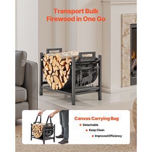 Support à bois de chauffage d'intérieur incurvé de 1,5 pi, style moderne, capacité de 40 lb, support en toile, acier thermolaqué, support de rangement pour bois - Product Image 3