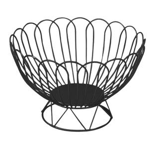 Attractive Black Metal <b>Wire</b> <b>Basket</b> Multi-Purpose Round Kitchenware Tabletop Fruit & Vegetables Storage <b>Basket</b> With Base - Product Image 1