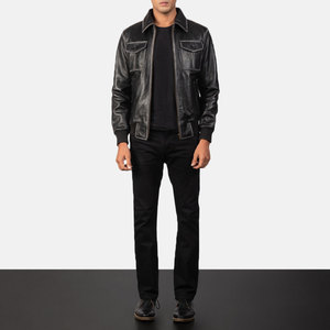 Chaqueta de Motociclista de Cuero Genuino Negro para Hombre, Cuello Camisero, Cierre de Cremallera, Corte Regular, para Otoño - Product Image 4