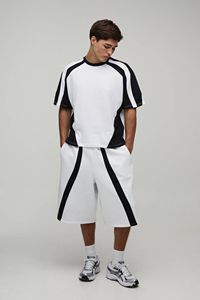 <b>Knitted</b> Polyester / Cotton Casual Men's T-Shirt <b>Set</b> OEM Men's Summer Crew Neck 2 Piece Outfit T-Shirt Shorts <b>Set</b> Fashion - Product Image 5
