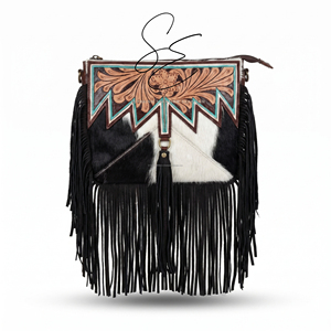 Handcrafted Cowhide Fringe <b>Sling</b> <b>Bag</b> Western Tooled Leather Crossbody Boho Tassel <b>Bag</b> for Women Turquoise <b>Bag</b> Cowgirl Purses - Product Image 2