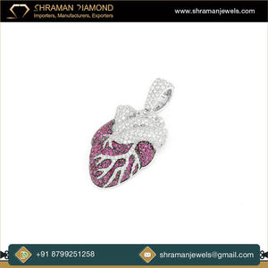 Luxury Human Heart Pendant 925 Silver Micro Pave <b>Pink</b> Lab Diamond Themed Charm Unisex Gift Jewelry - Product Image 2
