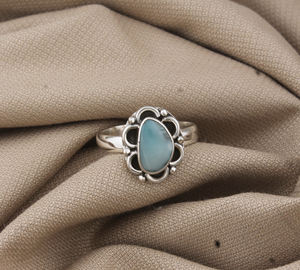 Anillo de Plata de Ley 925 con Engaste de Bisel para Mujer, Gema de Larimar, Hecho a Mano, Estilo Bohemio Clásico, Delicado, Solitario, Certificado, para Fiesta - Product Image 3