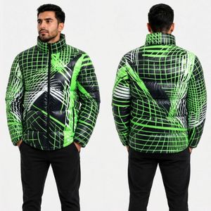 Chaqueta Acolchada para Hombre, Color Amarillo Naranja, Diseño Hexagonal, Poliéster Reflectante, Alta Visibilidad, Ropa de Trabajo - Product Image 4