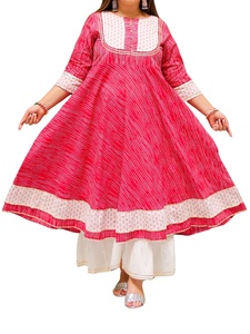 Yash Gallery Keyhole Neck Cotton Floral Anarkali Kurti Women's Plus Size Three Quarter Sleeves Regular Fit Casual Party Wear - Product Image 1