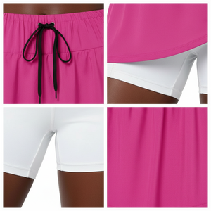 Women's Bold Color 2 in 1 Flowy Skort Solid Lightweight Fabric Inner Compression Shorts Elastic <b>Drawstring</b> OEM Wholesale Factory - Product Image 4