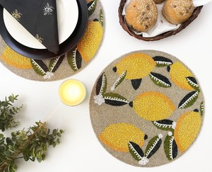 Lemon Theme Kitchen Table Decor Table <b>Coasters</b> Mats Set <b>Beaded</b> Round Place-mats Office Coffee Dining Party Outdoor Wedding - Product Image 2