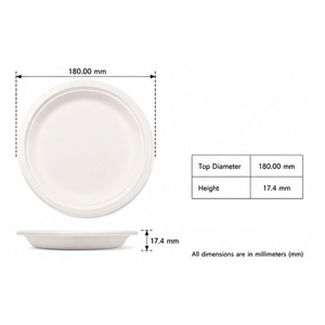 Platos Desechables Redondos de Bagazo de 7 Pulgadas, Blancos, Ecológicos, Biodegradables, Compostables, Aptos para Microondas, para Bodas, Fiestas y Catering - Product Image 5