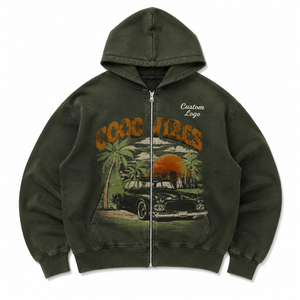 Sweat à capuche zippé grande taille pour homme, en molleton de coton épais, coupe oversize, style streetwear, avec logo personnalisé imprimé - Product Image 2