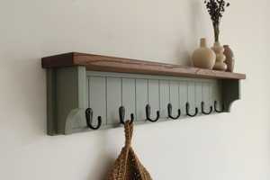 <b>Wooden</b> Wall Mounted Coat Rack with <b>Shelf</b> <b>Rustic</b> Entryway Hook Organizer Hallway Storage Holder - Product Image 4