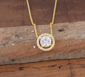 Collier pendentif rond plaqué or avec zircon CZ, ras-de-cou délicat et étincelant en cristal pour femme, bijoux de mariage en gros - Product Image 2