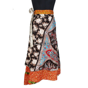 Skirts Vintage 2 Layer Silk Sari Magic <b>Wrap</b> Around Skirts <b>Sarong</b> Party Wear Recycled Reversible Silk Sari Indian Recycled Magic - Product Image 6