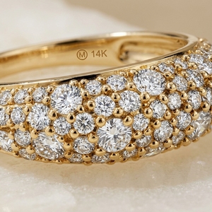 Exquisite 10k 14k 18k Gold Graduated Pave Diamond Crescent Multi <b>Row</b> Pave Set Round Diamond Dome Ring - Product Image 3