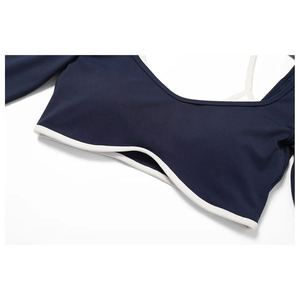 Ensemble de yoga 3 pièces bleu marine : Crop top dos nageur à col carré, Legging taille haute longueur intégrale, sans couture, en Spandex/Nylon extensible dans les quatre sens - Product Image 3