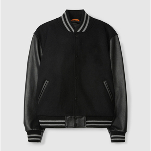 Veste de baseball universitaire personnalisée avec logo, en laine pour hommes, veste varsity courte noire, fabricants avec service OEM en gros - Product Image 5