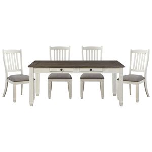 Set da Pranzo 5 Pezzi Bianco Antico con 6 Cassetti e 4 Sedie Imbottite, Stile Casual, Tavolo e Sedie Laterali, Set da Pranzo Casual 5 Pezzi - Product Image 1