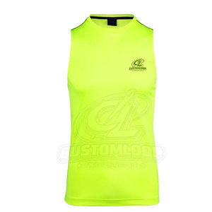 Customloop Men's <b>Neon</b> Yellow Sleeveless Tank <b>Top</b> O-Neck Quick Dry Athletic Wear Sporty Style Embroidery Logo Front - Product Image 2