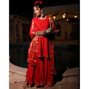 Conjunto de Traje Formal de Satén Antiarrugas para Mujer, Marca Aarna, Color Rojo, Talla XS, para Invierno - Product Image 5