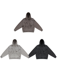 Sweat-shirt à capuche surdimensionné pour homme, imprimé craquelé, 100% coton, tissu éponge français, style décontracté d'automne - Product Image 3