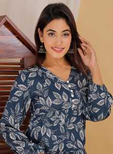 Hermoso Vestido Midi Azul Marino con Estampado de Hojas, Manga Larga, Cintura Imperio, Silueta en A, Dobladillo Acampanado, Casual de Verano para Mujer - Product Image 6