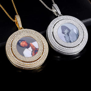 Silver Lab Grown Diamond Multi Row Photo Pendant Custom Face <b>Memory</b> Pendant Necklace For Men - Product Image 4