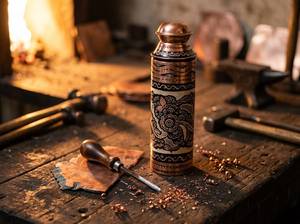 Designer <b>Copper</b> Bottle with Modern Engraved Pattern - Product Image 6